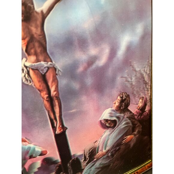 Vtg Toppan Crucifixion 3D Holographic Lenticular Lentograph Framed Wall Art - Picture 3 of 8